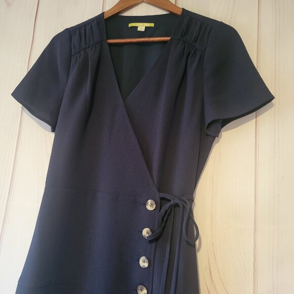 Gianni Bini V-Neck, Short Sleeve, Navy Blue, Tie Waist, Wrap Mini Dress, Sz 8, - Picture 2 of 7